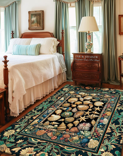 Under the Sea Woven Seashell Rug | Nautical Art Mermaidcore Decor Marine Life Coastal Art Shell Pattern Ocean Aesthetic Beach Cottage Style