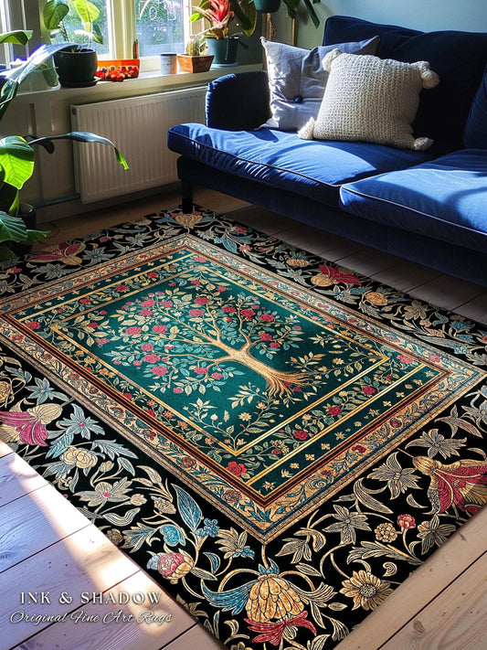 Blooming Roses Romantic Rococo Area Rug | Vintage Botanical Accent Rug Ornate Border Victorian Folk Art Medieval Maximalist Room Decor |