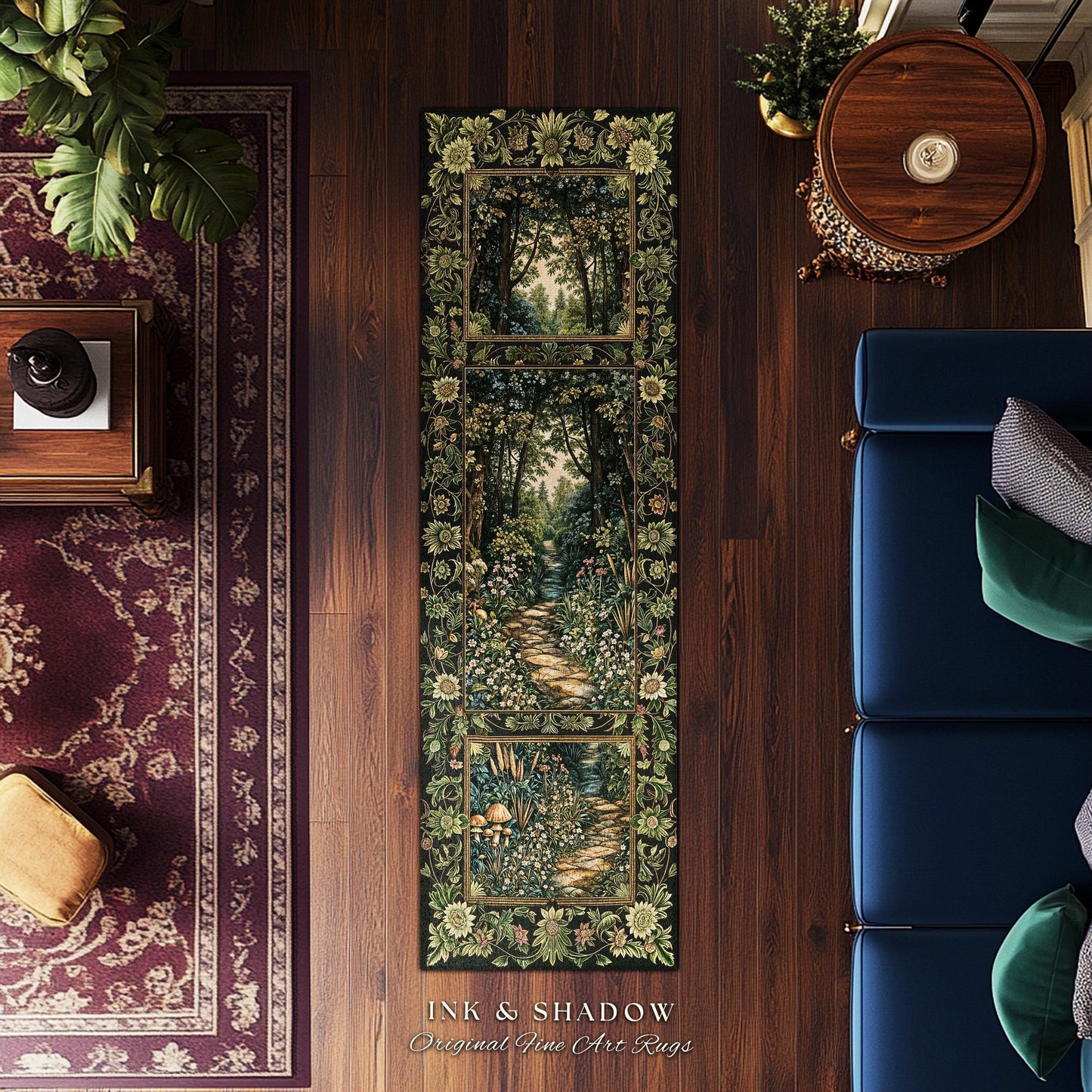 Fairy Meadow Mushroom Forest Rug | Mystic Academia Folklore Inspired Fairycore Aesthetic Accent Rug Magical Bedroom Medieval Home Decor |