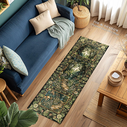 Fairy Meadow Mushroom Forest Rug | Mystic Academia Folklore Inspired Fairycore Aesthetic Accent Rug Magical Bedroom Medieval Home Decor |