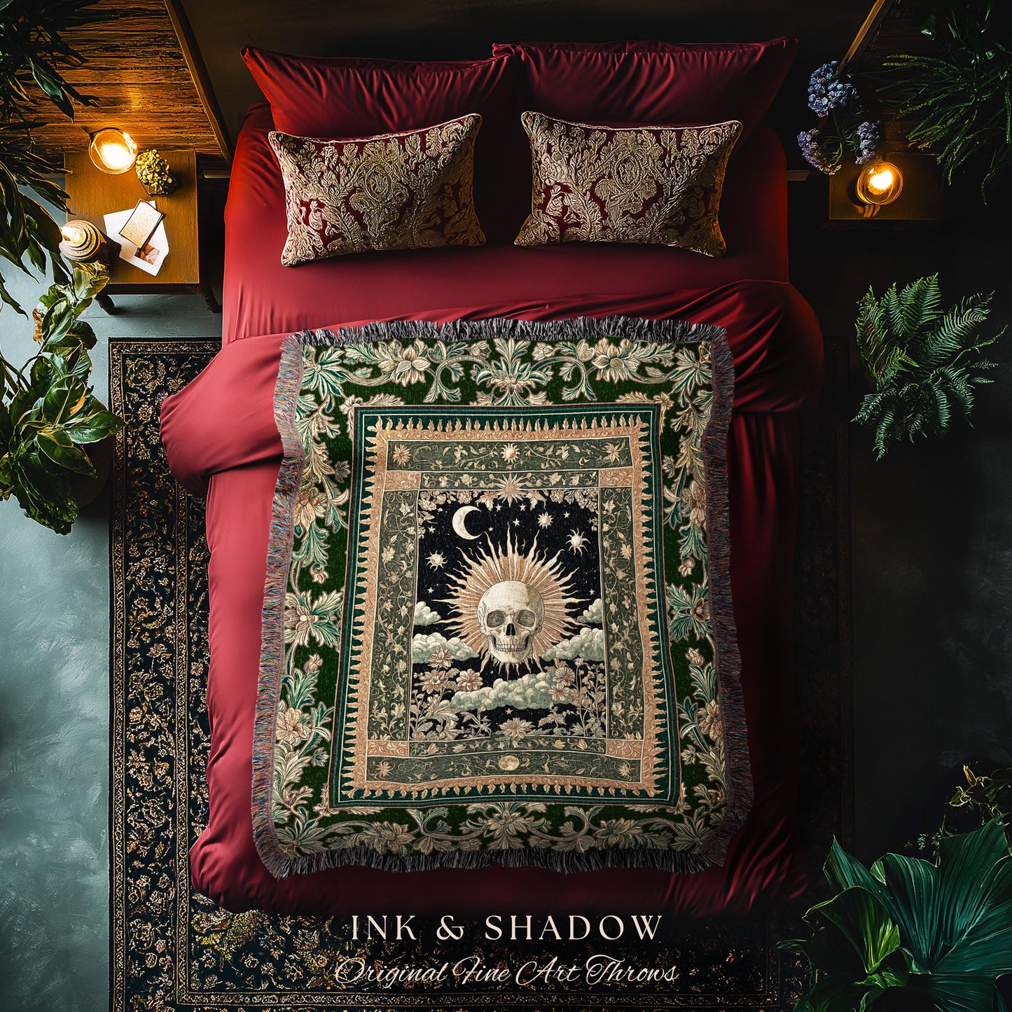 Pastel Celeatial Fall Decor Blanket | Whimsical Occult Unique Present Goth Dark Nature Theme Gothic Tapestry Blanket Bedroom Spiritual Decor