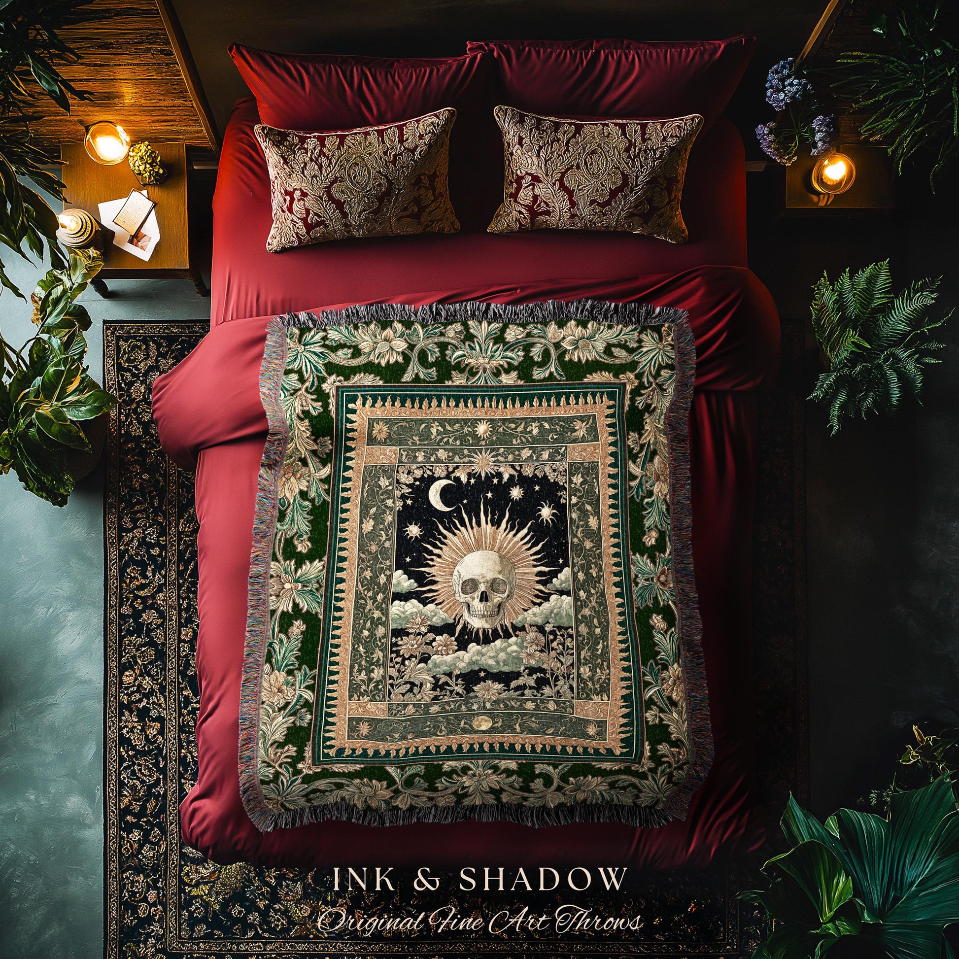 Pastel Celeatial Fall Decor Blanket | Whimsical Occult Unique Present Goth Dark Nature Theme Gothic Tapestry Blanket Bedroom Spiritual Decor