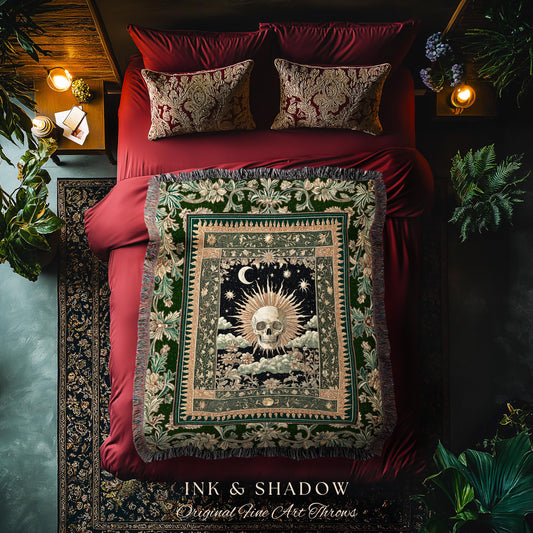 Pastel Celeatial Fall Decor Blanket | Whimsical Occult Unique Present Goth Dark Nature Theme Gothic Tapestry Blanket Bedroom Spiritual Decor