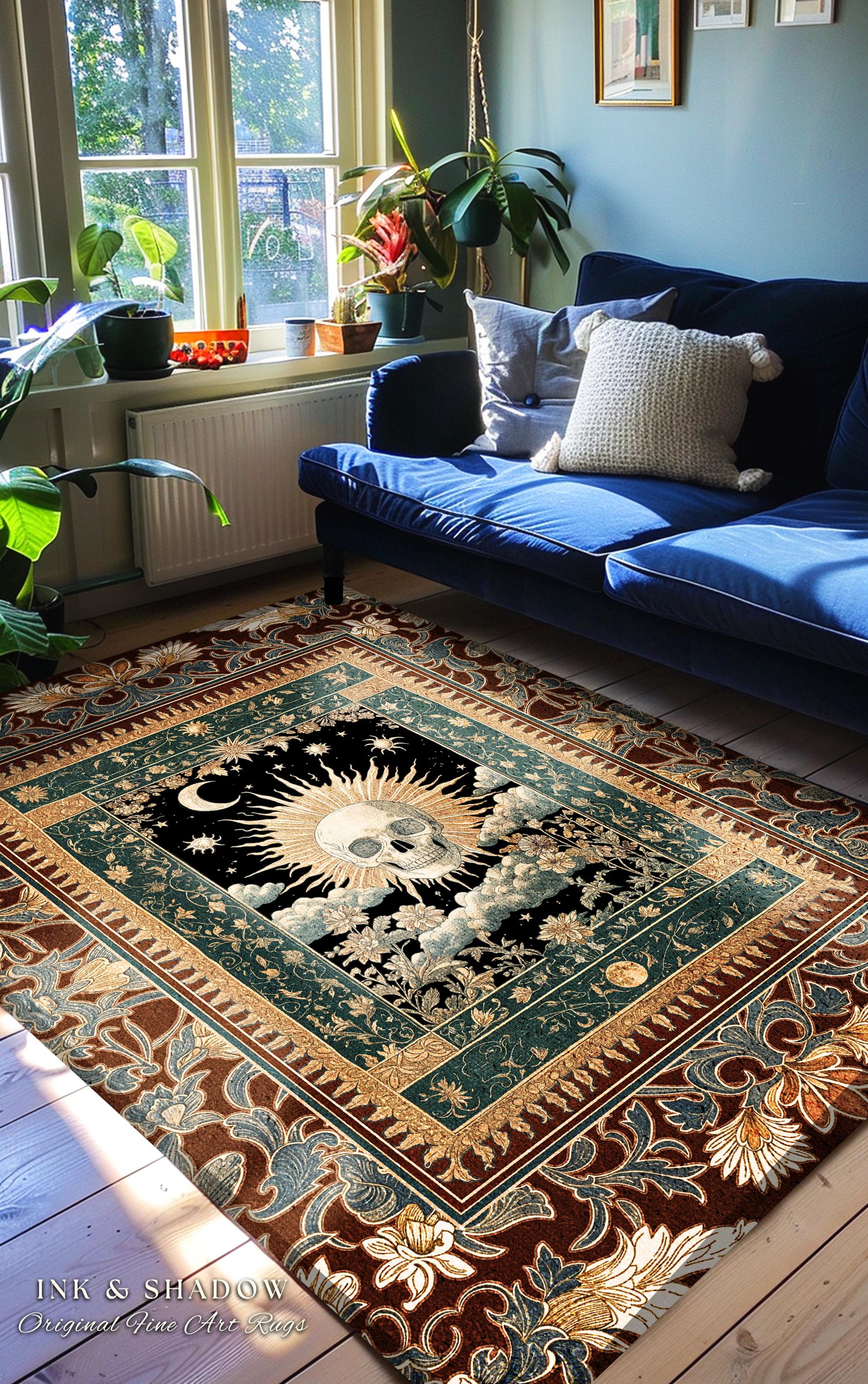 Indie Aesthetic Skull Accent Rug | Macabre Bedroom Retro Skull Decor Witchy Aesthetic Autumn Vibe Halloween Dark Academia Gift Gothic Style