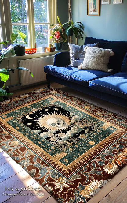 Indie Aesthetic Skull Accent Rug | Macabre Bedroom Retro Skull Decor Witchy Aesthetic Autumn Vibe Halloween Dark Academia Gift Gothic Style