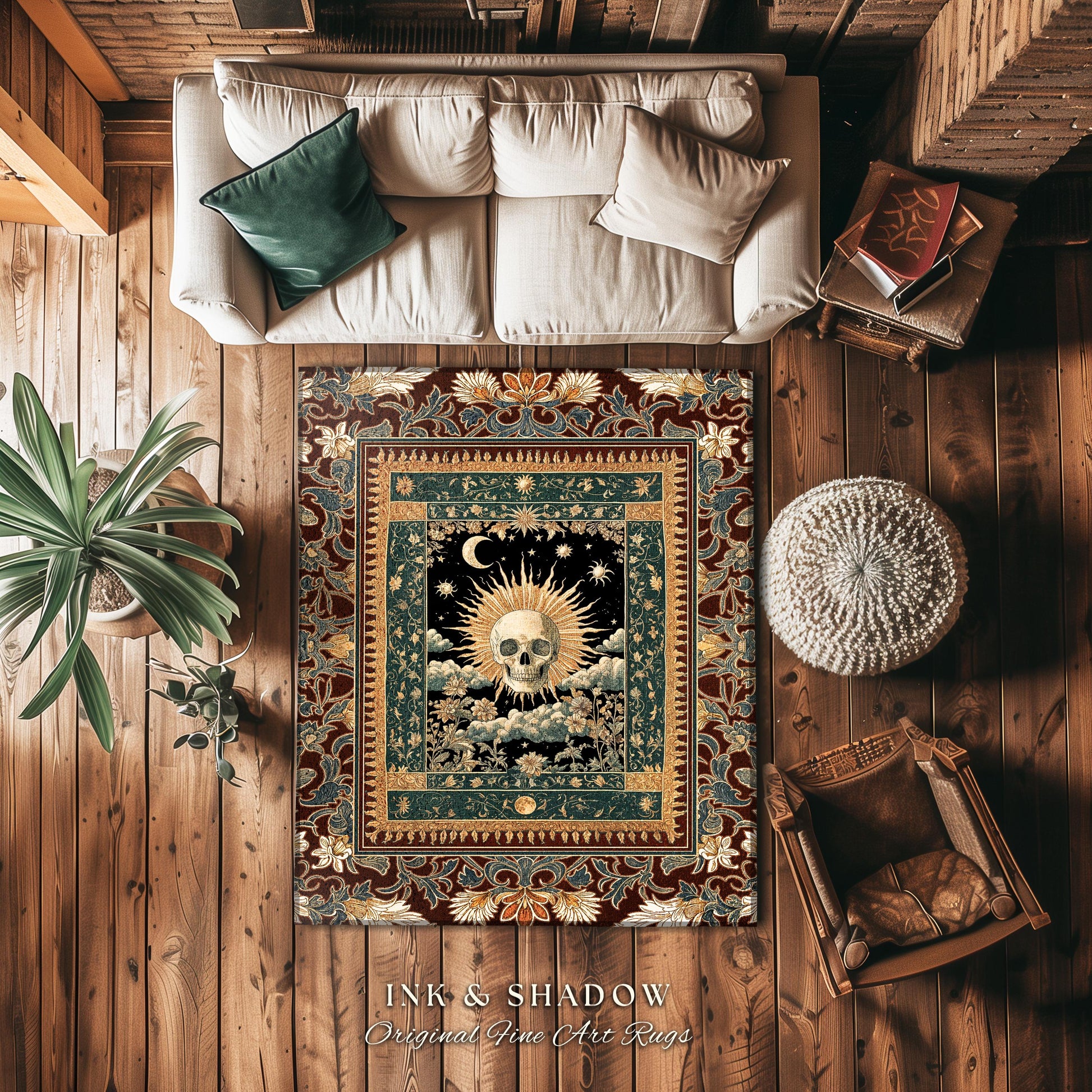 Indie Aesthetic Skull Accent Rug | Macabre Bedroom Retro Skull Decor Witchy Aesthetic Autumn Vibe Halloween Dark Academia Gift Gothic Style