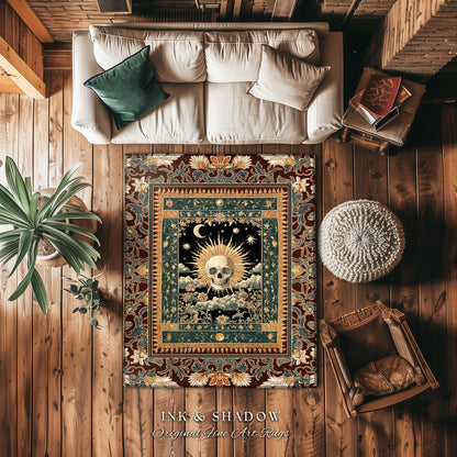 Indie Aesthetic Skull Accent Rug | Macabre Bedroom Retro Skull Decor Witchy Aesthetic Autumn Vibe Halloween Dark Academia Gift Gothic Style