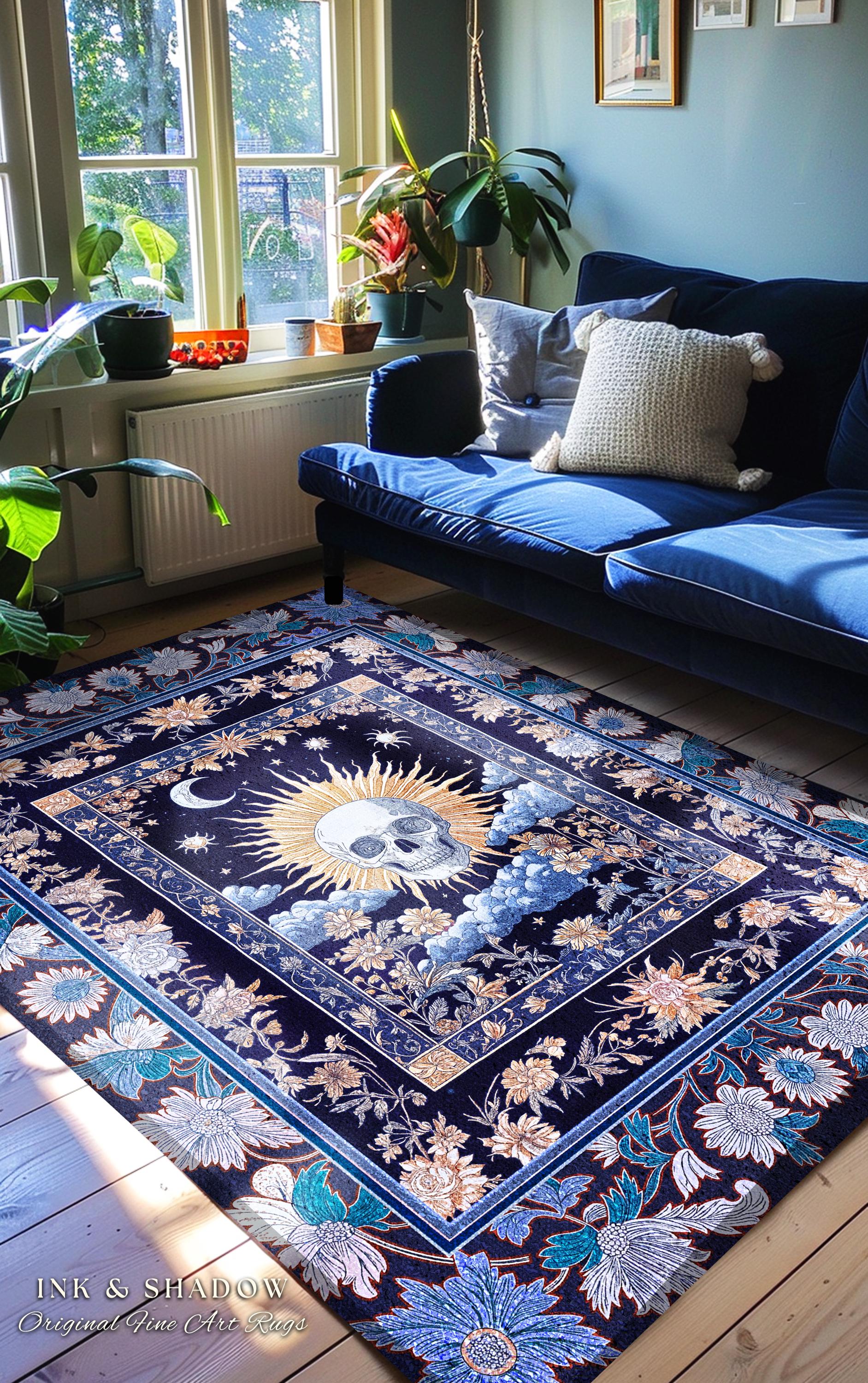 Magic Witchy Skull Area Rug Gothic | Pastel Tarot Bedroom Accent Dark Academia Reading Room Macabre Design Spooky Skeleton Purple Whimsigoth