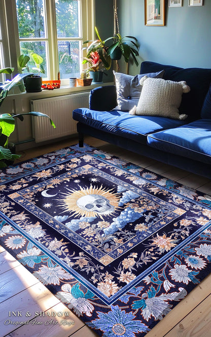 Magic Witchy Skull Area Rug Gothic | Pastel Tarot Bedroom Accent Dark Academia Reading Room Macabre Design Spooky Skeleton Purple Whimsigoth