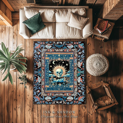 Dreamy Academia Skeleton Rug | Bohemian Skull Bedroom Witchcore Moody Colors Fall Gothic Decor Spooky Aesthetic Halloween Dorm Room Gifts |