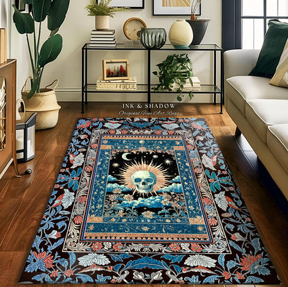 Dreamy Academia Skeleton Rug | Bohemian Skull Bedroom Witchcore Moody Colors Fall Gothic Decor Spooky Aesthetic Halloween Dorm Room Gifts |