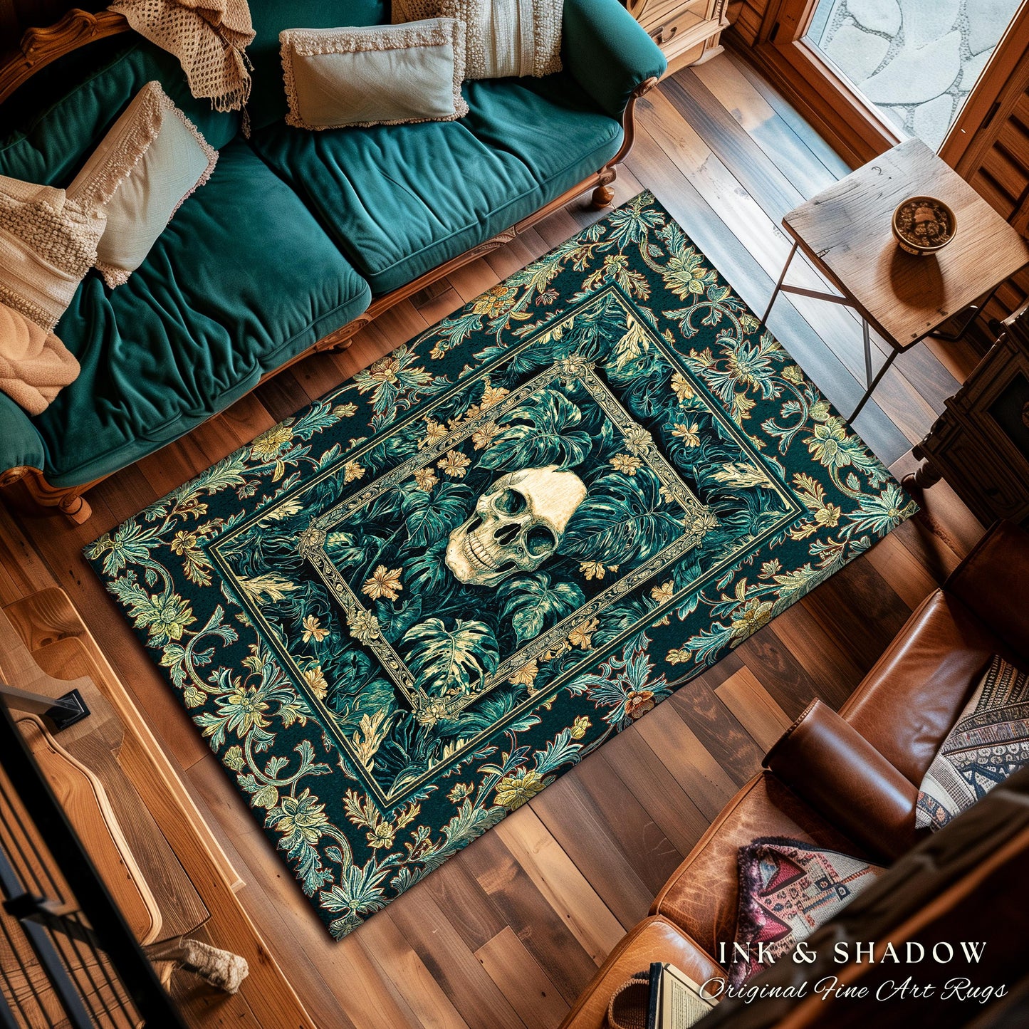 Dark Forest Ethereal Skull Area Rug | Whimsical Academia Bedroom Accent Witchcore Halloween Decor Reading Room Fall Vibes Macabre Aesthetic