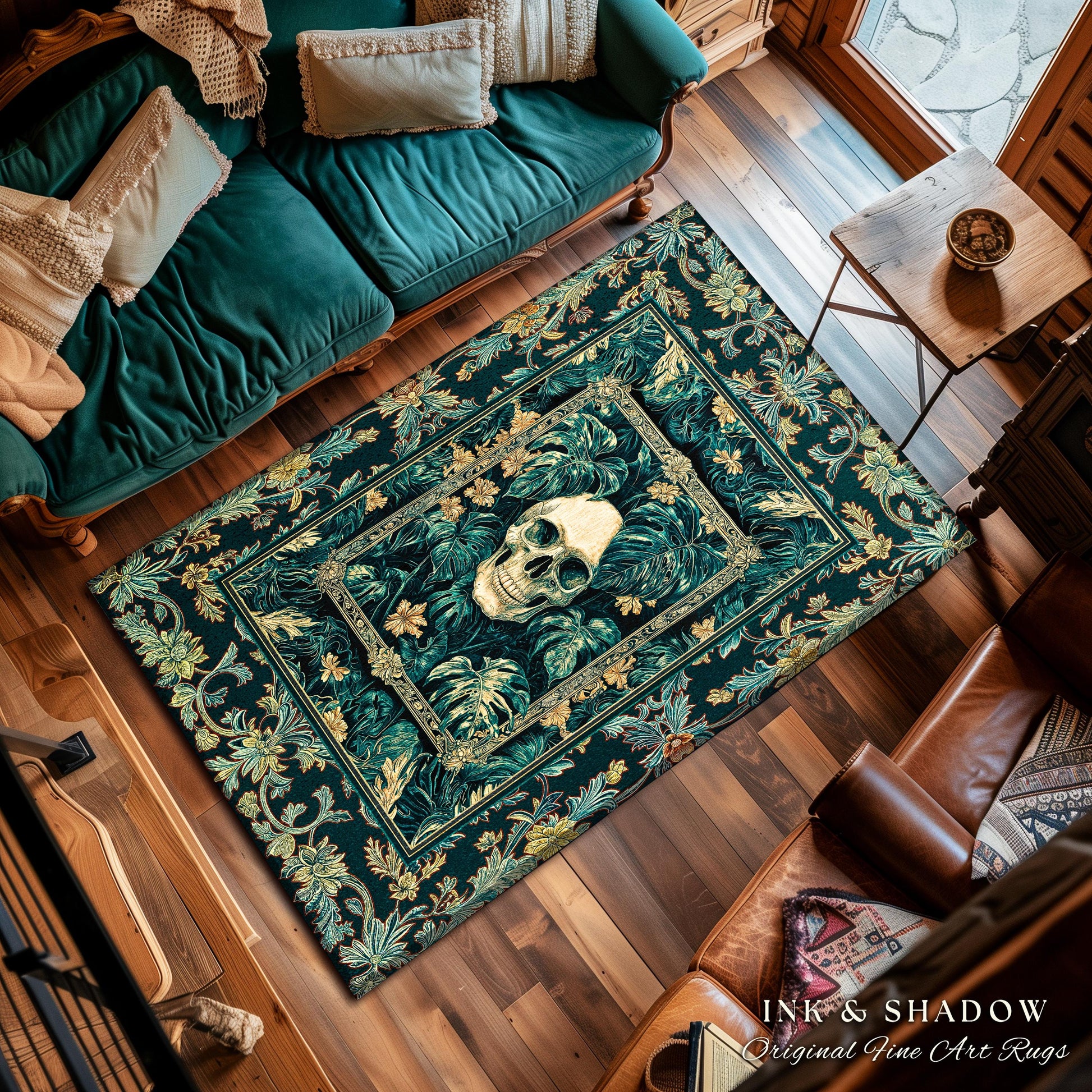 Dark Forest Ethereal Skull Area Rug | Whimsical Academia Bedroom Accent Witchcore Halloween Decor Reading Room Fall Vibes Macabre Aesthetic