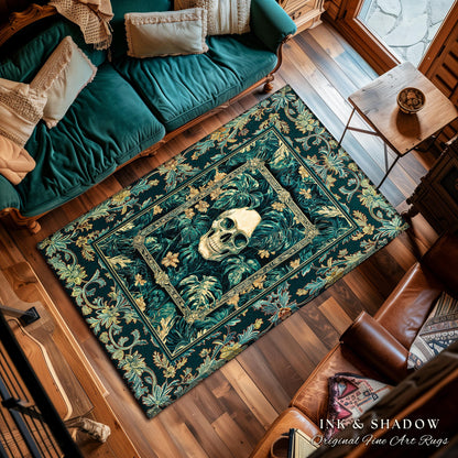 Dark Forest Ethereal Skull Area Rug | Whimsical Academia Bedroom Accent Witchcore Halloween Decor Reading Room Fall Vibes Macabre Aesthetic