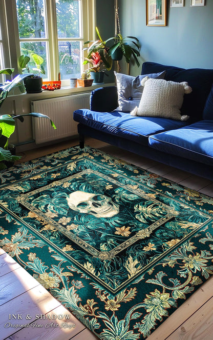 Dark Forest Ethereal Skull Area Rug | Whimsical Academia Bedroom Accent Witchcore Halloween Decor Reading Room Fall Vibes Macabre Aesthetic