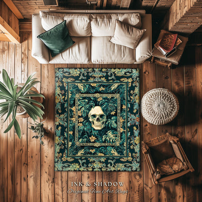 Dark Forest Ethereal Skull Area Rug | Whimsical Academia Bedroom Accent Witchcore Halloween Decor Reading Room Fall Vibes Macabre Aesthetic