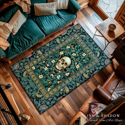 Wildflower Wilds Skull Area Rug | Botanical Macabre Home Accent Gothic Aesthetic Wiccan Bedrooom Rug Witchy Tarot Skeleton Whimsigoth Decor