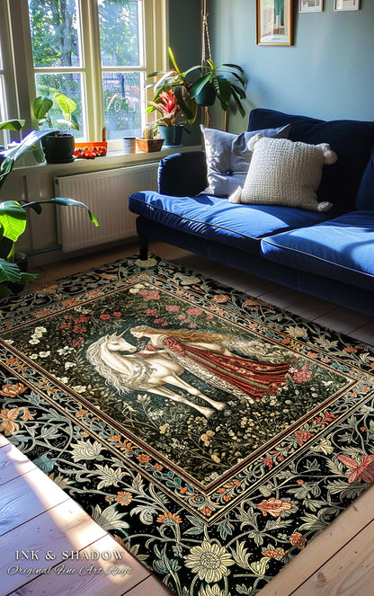 Gothic Romance Storybook Cozy Area Rug | Dark Academia Fairytale Home Accent Medieval Coquette Cottagecore Dreamy Regal Bedroom Decor Boho