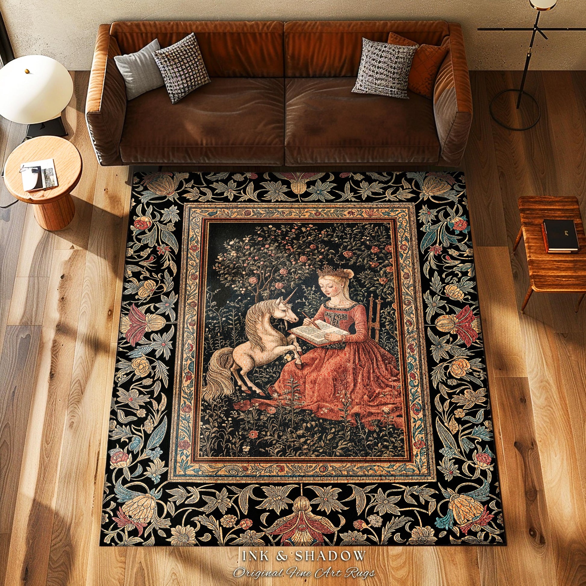 Victorian Storybook Floral Accent Rug | Mystical Renaissance Fairytale Area Rug Dark Cottagecore Ethereal Bedroom Royalcore Decor Medieval |