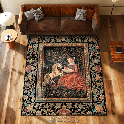 Victorian Storybook Floral Accent Rug | Mystical Renaissance Fairytale Area Rug Dark Cottagecore Ethereal Bedroom Royalcore Decor Medieval |