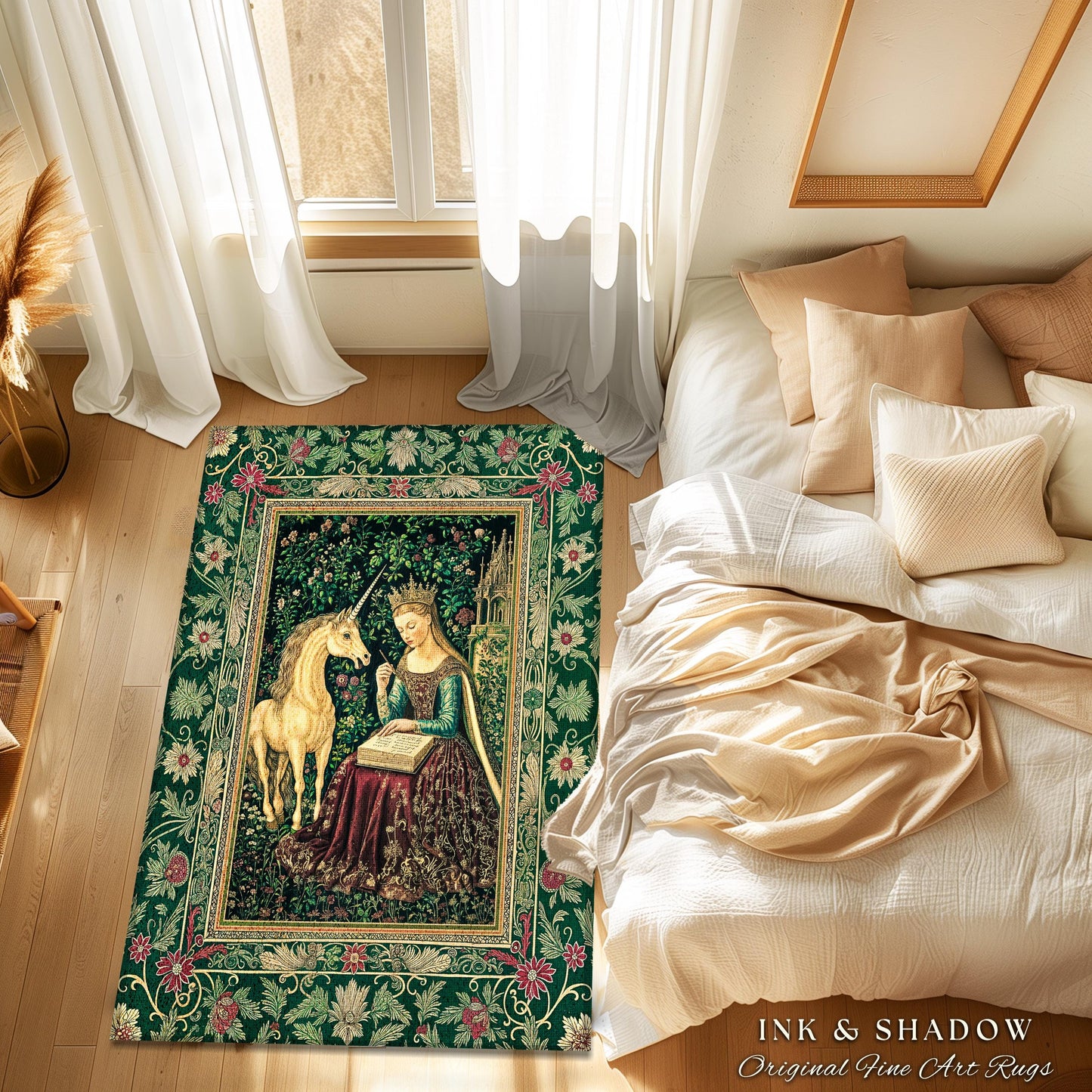 Whimsical Medieval Fantasy Area Rug | Rustic Storybook Cottagecore Coquette Regal Aesthetic Home Decor Accent Dark Royalcore Folklore Style