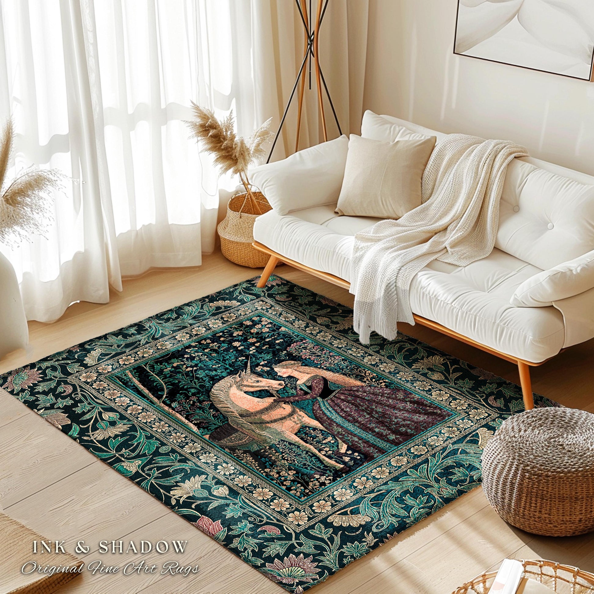 Nature Spirits Dark Botanical Accent Rug | Fantasy Fairytale Bedroom Home Area Rug Medieval Gothic Decor Royalcore Princesscore Aesthetic |