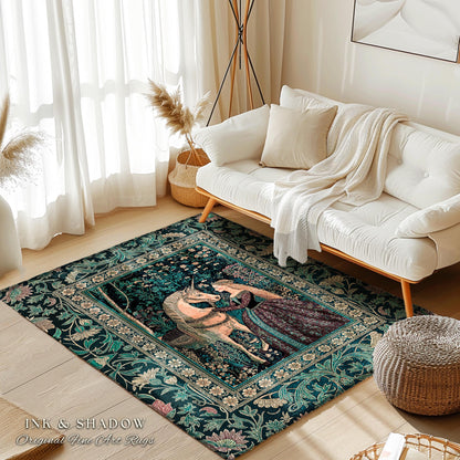 Nature Spirits Dark Botanical Accent Rug | Fantasy Fairytale Bedroom Home Area Rug Medieval Gothic Decor Royalcore Princesscore Aesthetic |