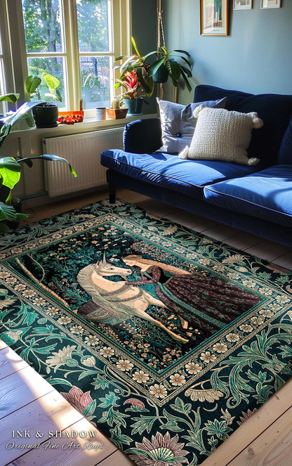 Nature Spirits Dark Botanical Accent Rug | Fantasy Fairytale Bedroom Home Area Rug Medieval Gothic Decor Royalcore Princesscore Aesthetic |