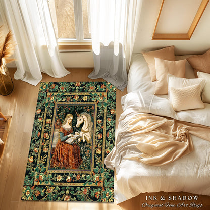 Romantic Cottagecore Maximalist Area Rug | Fairytale Home Accent Gothic Princesscore Bedroom Decor Ethereal Medieval Fantasy Theme Unicorn |
