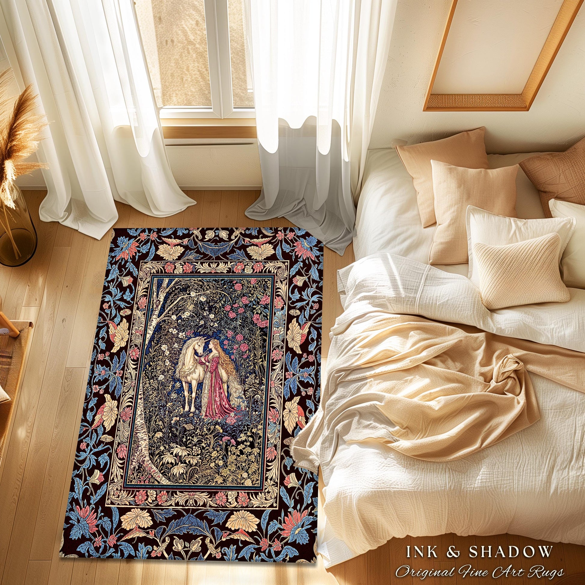 Fairy Forest Floral Maximalist Accent Rug | Pastel Coquette Light Academia Bedroom Ethereal Forest Spirits Dreamy Fairytale Unicorn Decor |