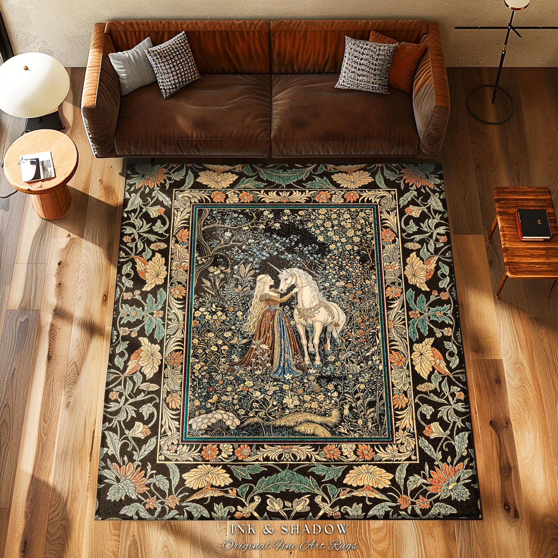 Magical Aesthetic Wildflower Accent Rug | Ethereal Pastel Fairycore Mystic Medieval Area Rug Forest Spirits Dreamy Fairytale Unicorn Forest