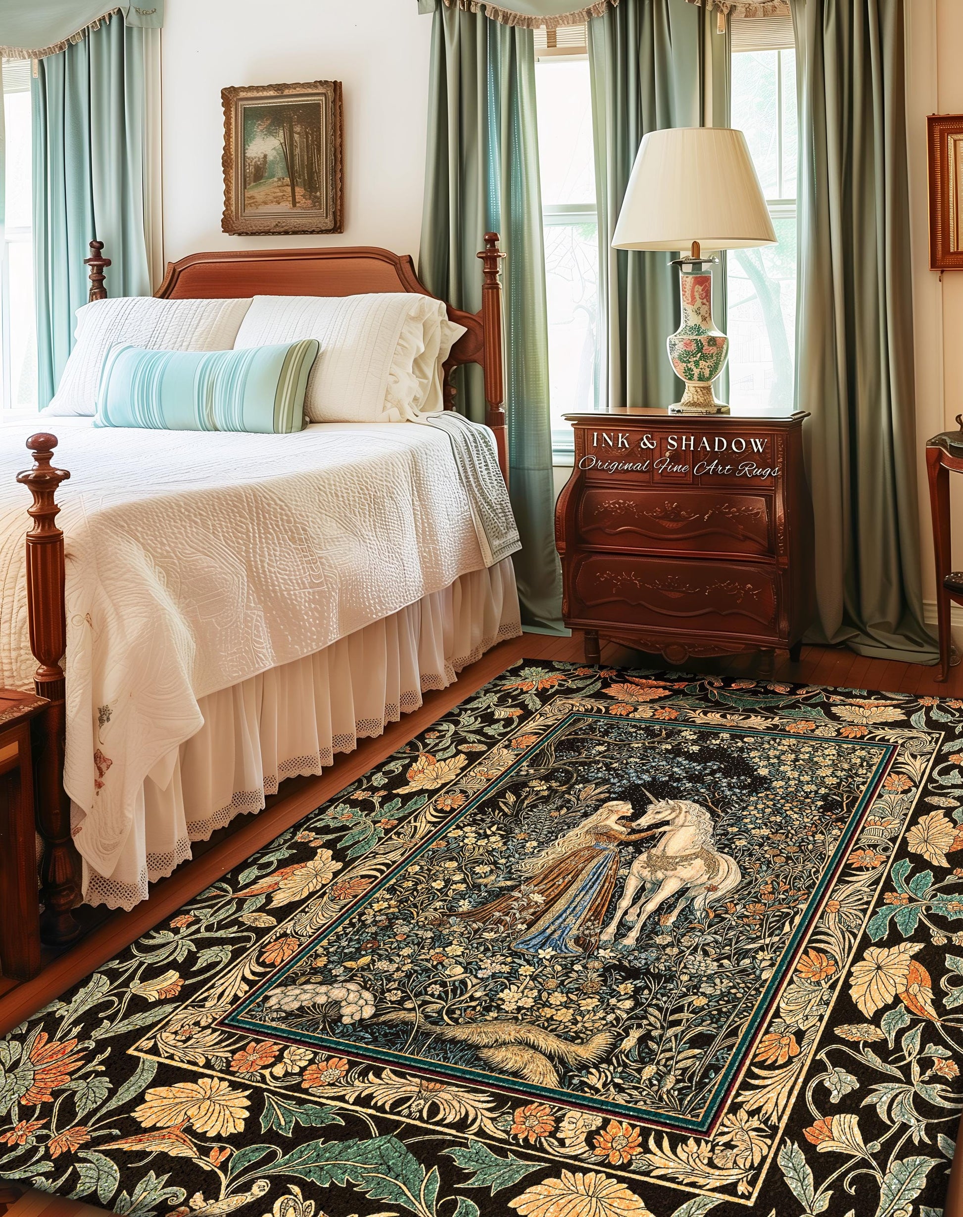 Magical Aesthetic Wildflower Accent Rug | Ethereal Pastel Fairycore Mystic Medieval Area Rug Forest Spirits Dreamy Fairytale Unicorn Forest