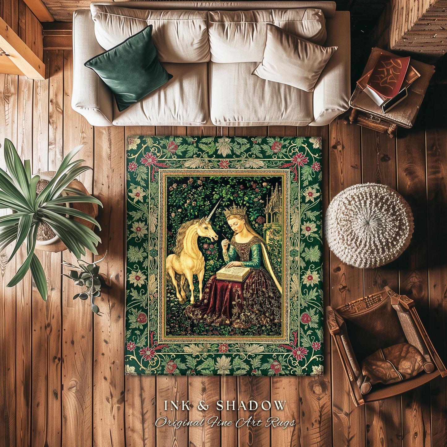 Whimsical Medieval Fantasy Area Rug | Rustic Storybook Cottagecore Coquette Regal Aesthetic Home Decor Accent Dark Royalcore Folklore Style