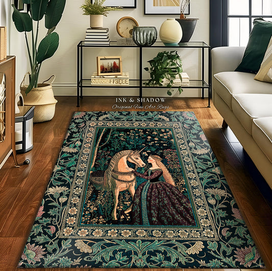 Nature Spirits Dark Botanical Accent Rug | Fantasy Fairytale Bedroom Home Area Rug Medieval Gothic Decor Royalcore Princesscore Aesthetic |