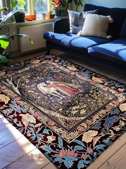 Fairy Forest Floral Maximalist Accent Rug | Pastel Coquette Light Academia Bedroom Ethereal Forest Spirits Dreamy Fairytale Unicorn Decor |