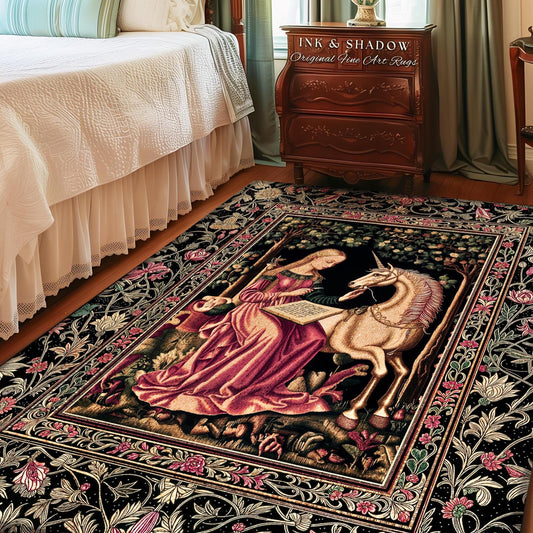Cozy Storybook Reading Room Rug | Medieval Bedroom Unicorn Cottagecore Dark Academia Decor Fairytale Princess Rococo Area Rug Home Accent |