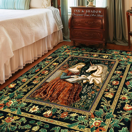 Romantic Cottagecore Maximalist Area Rug | Fairytale Home Accent Gothic Princesscore Bedroom Decor Ethereal Medieval Fantasy Theme Unicorn |