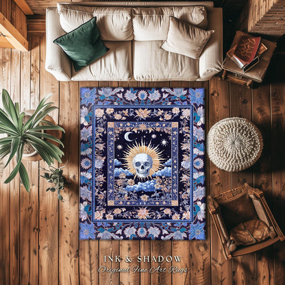 Magic Witchy Skull Area Rug Gothic | Pastel Tarot Bedroom Accent Dark Academia Reading Room Macabre Design Spooky Skeleton Purple Whimsigoth