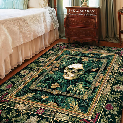 Witchy Forestcore Skull Accent Rug | Whimsigothic Forest Green Bedroom Floor Decor Ethereal Baroque Style Dark Academia Aesthetic Emerald |