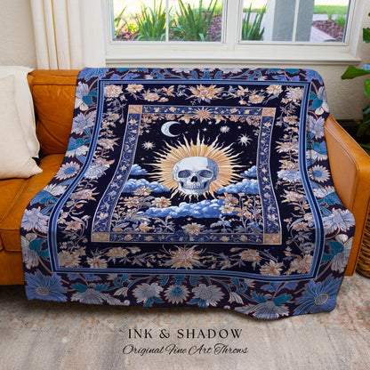 Magic Witchy Skull Wall Tapestry Gothic | Pastel Tarot Tapestry Dark Academia Throw Blanket Macabre Design Spooky Skeleton Woven Whimsigoth