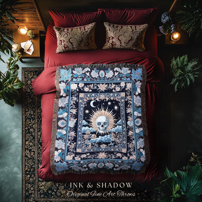 Magic Witchy Skull Wall Tapestry Gothic | Pastel Tarot Tapestry Dark Academia Throw Blanket Macabre Design Spooky Skeleton Woven Whimsigoth