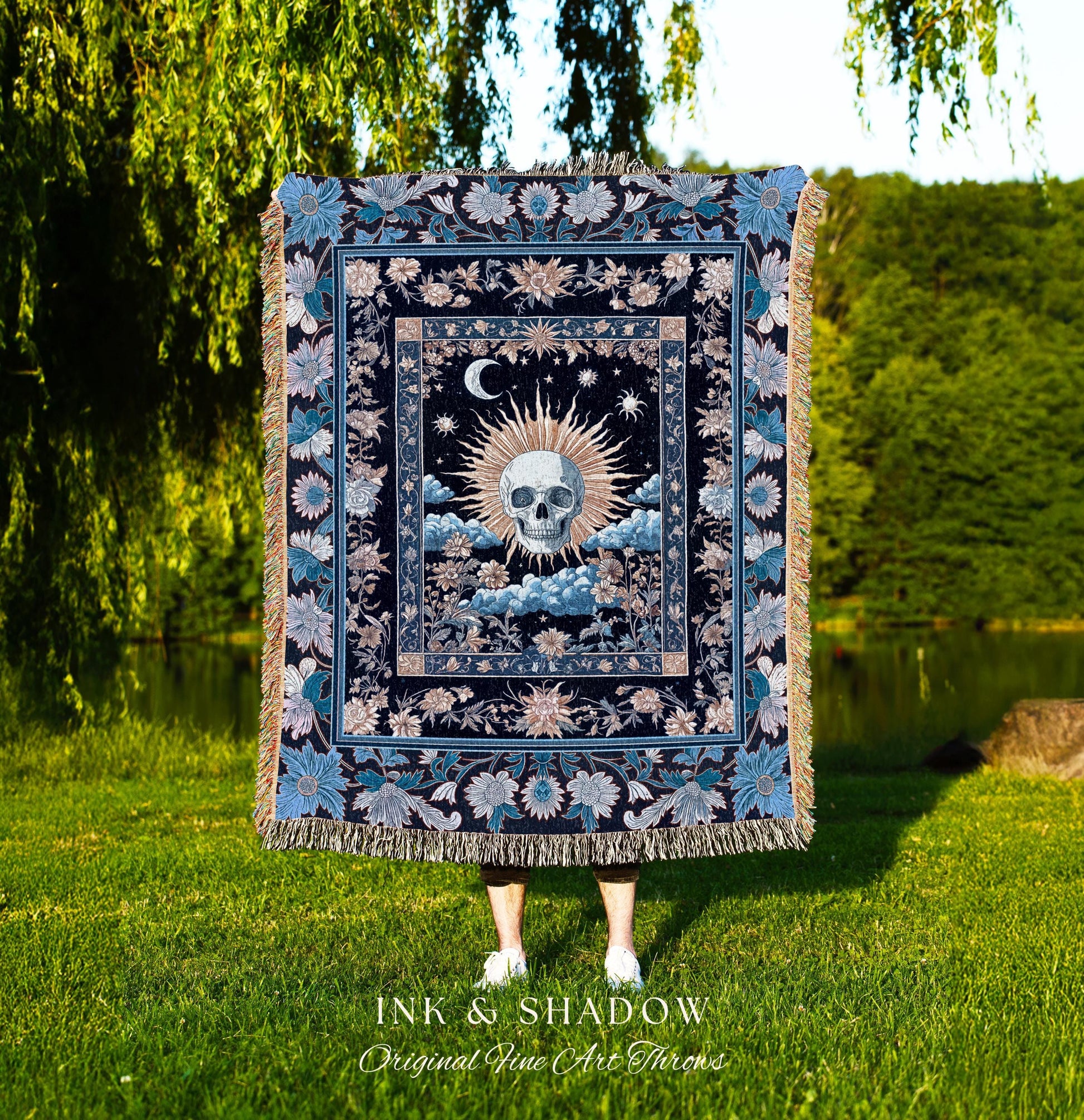 Magic Witchy Skull Wall Tapestry Gothic | Pastel Tarot Tapestry Dark Academia Throw Blanket Macabre Design Spooky Skeleton Woven Whimsigoth