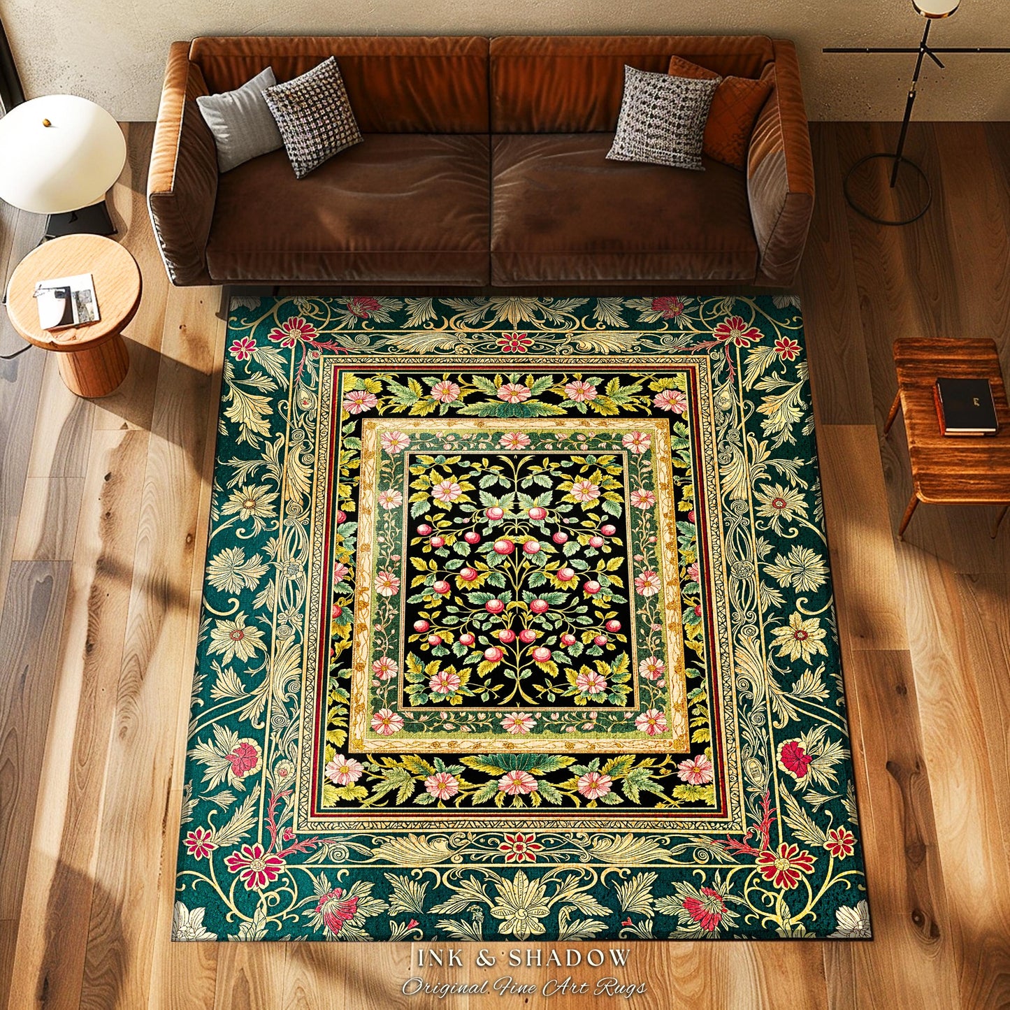 Botanical Abundance Gothic Area Rug | Baroque Rococo Garden Design Romantic Floral Accent Romantic Dark Cottagecore Vintage Botanical Decor