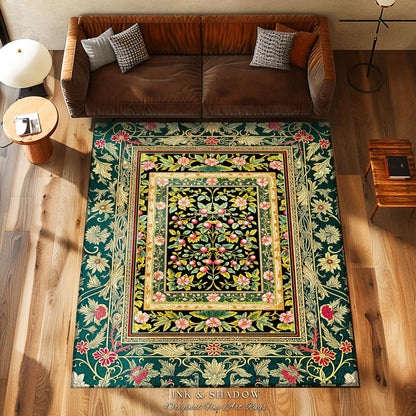 Botanical Abundance Gothic Area Rug | Baroque Rococo Garden Design Romantic Floral Accent Romantic Dark Cottagecore Vintage Botanical Decor
