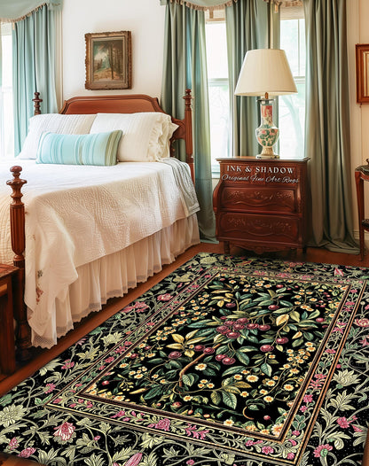 Gothic Elegance Cherry Accent Rug | Victorian Cottagecore Decor Baroque Floral Style Gothic Garden Area Rug Romantic Dark Aesthetic Ethereal