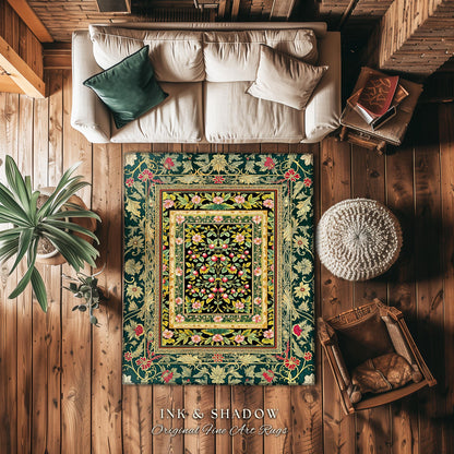 Botanical Abundance Gothic Area Rug | Baroque Rococo Garden Design Romantic Floral Accent Romantic Dark Cottagecore Vintage Botanical Decor