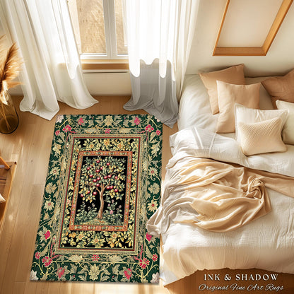 Storybook Gothic Cherry Tree Rug | Romantic Woodland Botanical Fruit Design Ornate Floral Tapestry Baroque Garden Accent Medieval Home Decor