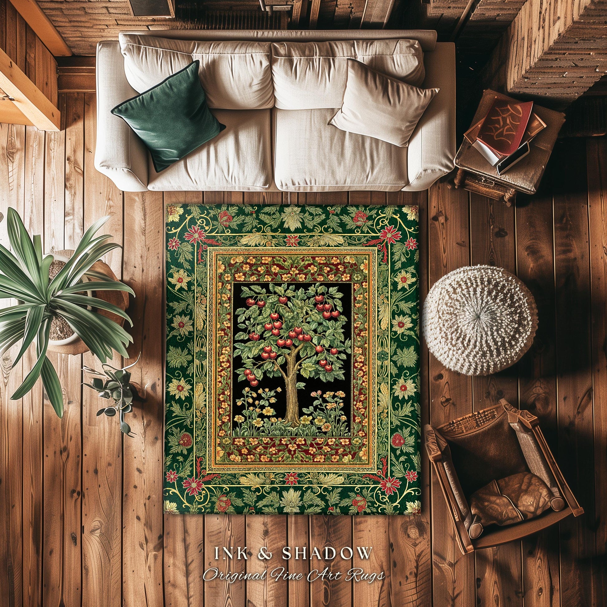 Woodland Folklore Tree of Life Area Rug | Romantic Botanical Decor Vintage Garden Baroque Floral Style Cottagecore Accent Classic Aesthetic