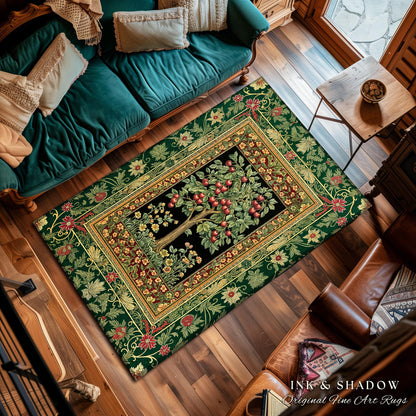 Woodland Folklore Tree of Life Area Rug | Romantic Botanical Decor Vintage Garden Baroque Floral Style Cottagecore Accent Classic Aesthetic