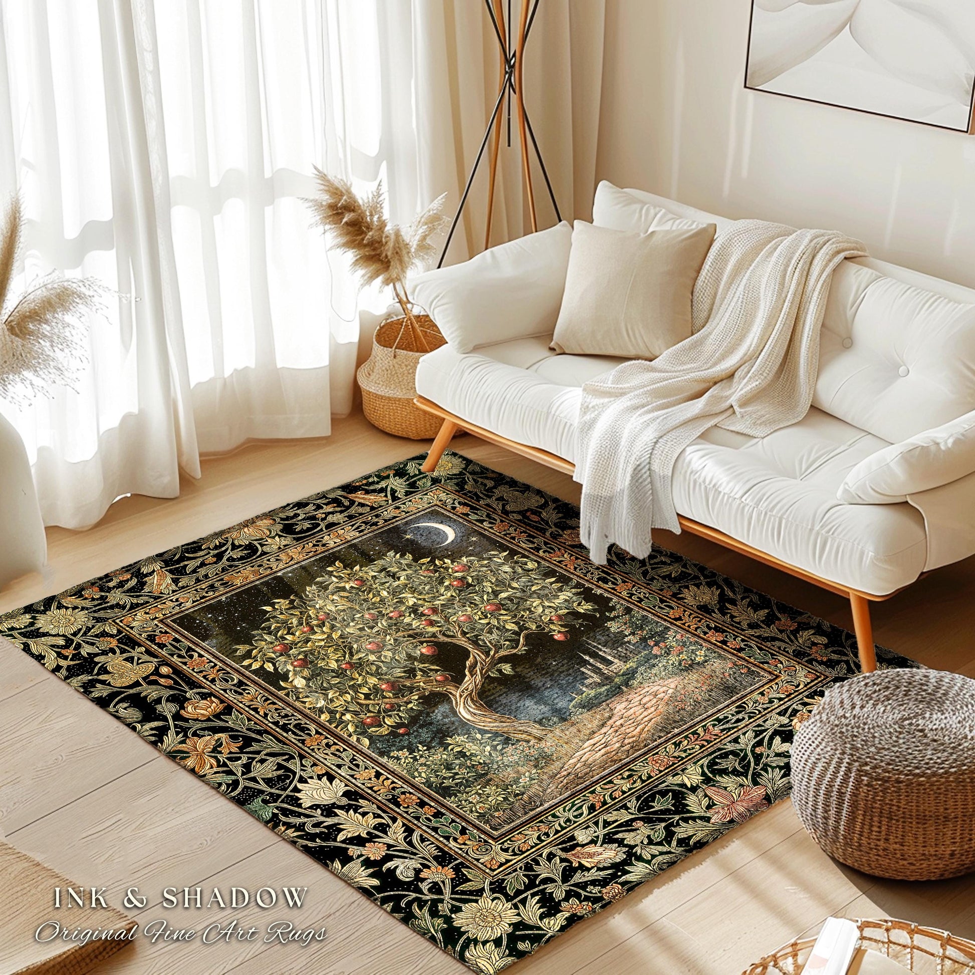 Starlit Storybook Tree Area Rug | Dreamy Bedroom Decor Folklore Castle Garden Magic Moody Celestial Home Decor Folklore Home Accent Bohemian